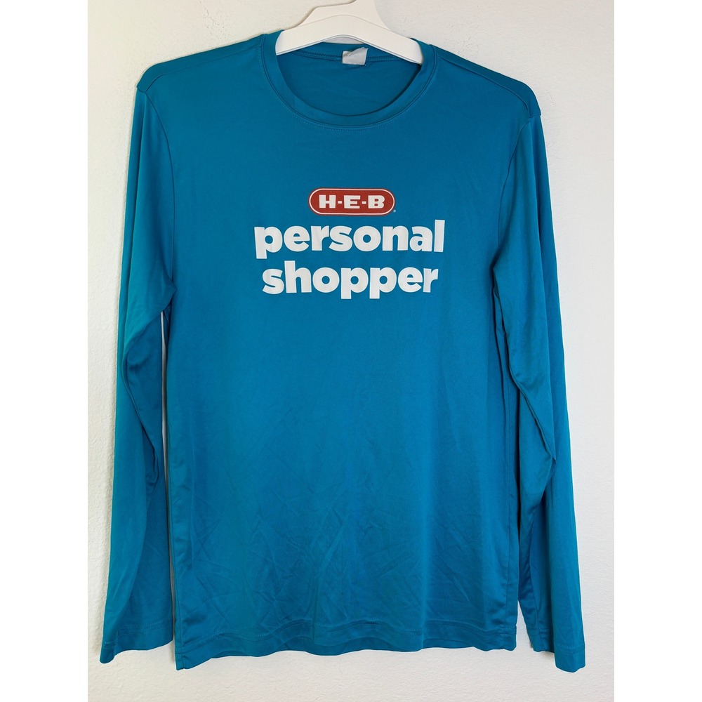 Sport-Tek HEB Personal Shopper Long Sleeve Performance Shirt Teal Blue Small